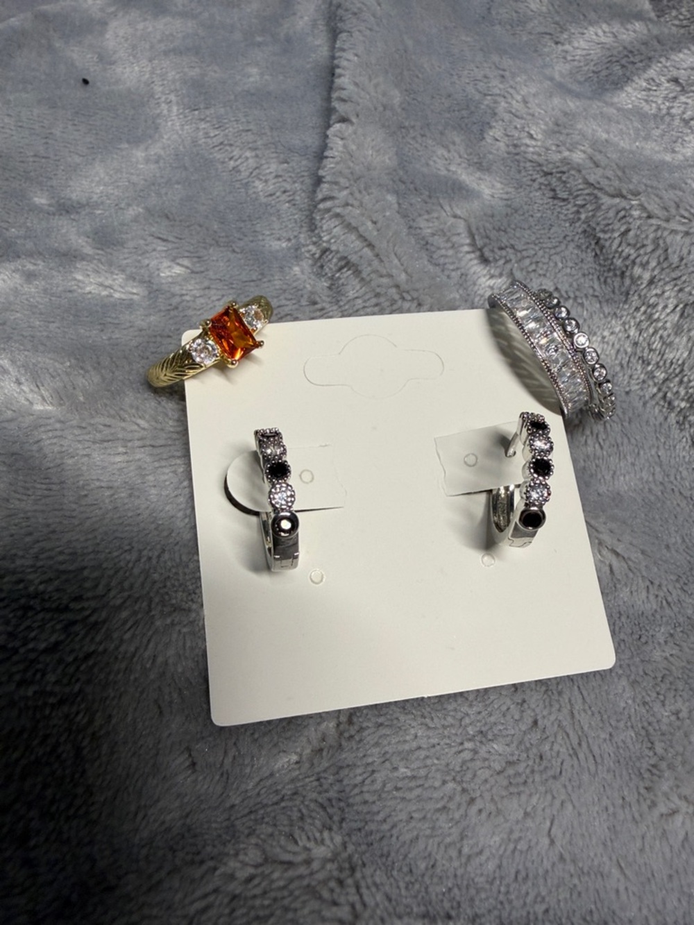 Elegant Silver Tone Hoop Earrings with Black and Clear Accents for Ahava✨